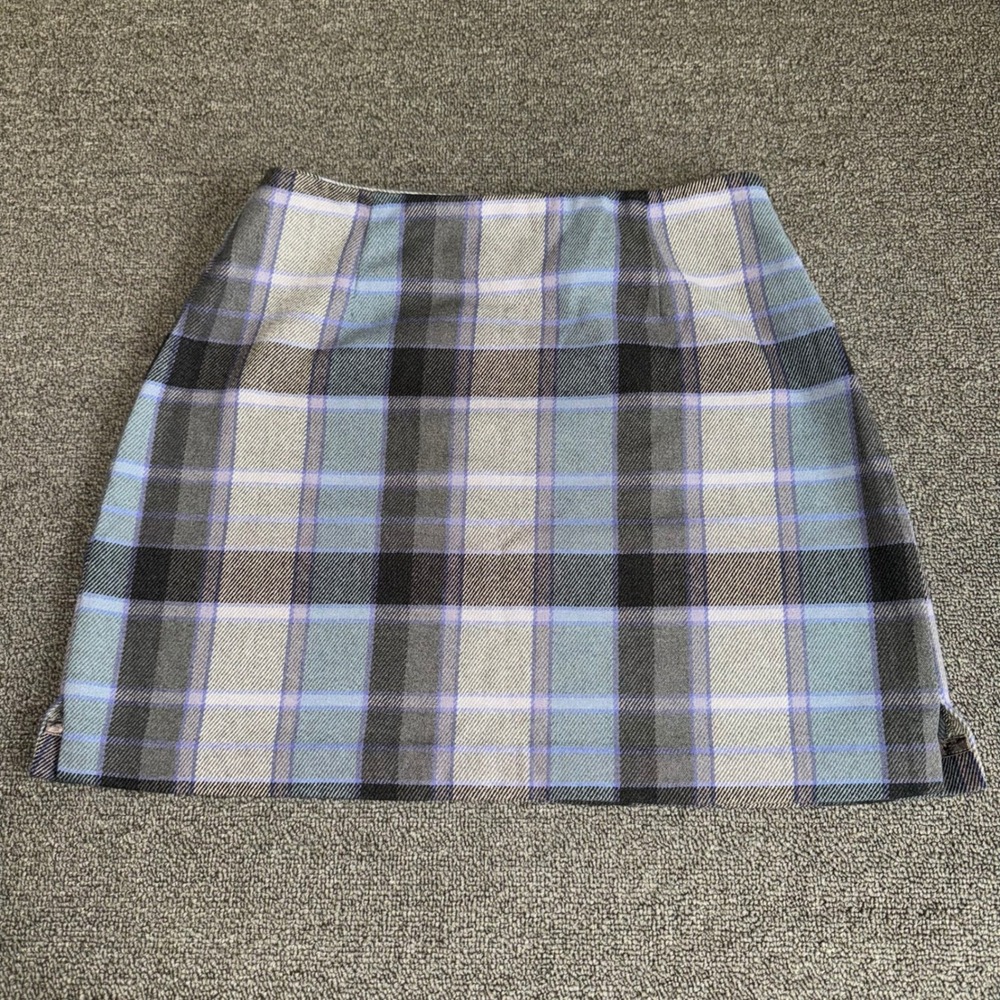 VTG Y2K The Limited Plaid Wool Blend Mini Skirt Blue Grey Made in Italy Size 2